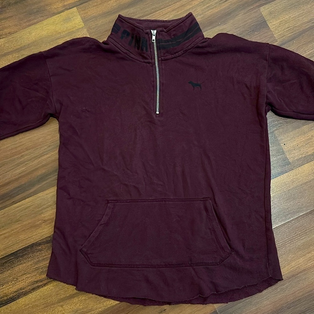 PINK by Victoria Secret 1/2 Zip Pullover Fleece-Burgundy with Black logos Medium - Picture 2 of 11